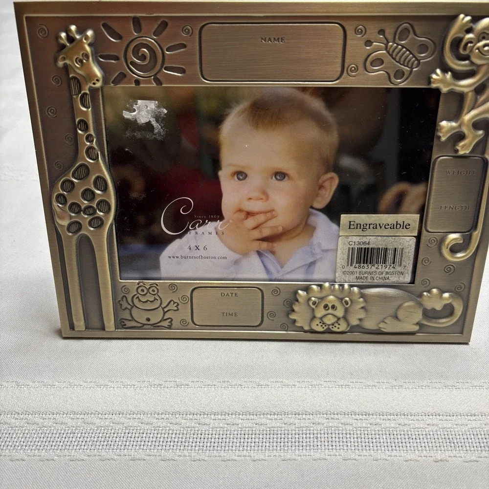 NWT Metal Engravable Baby Frame By Carr, Holds 3.5
